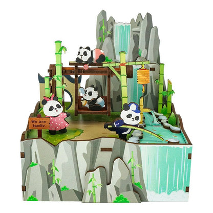 Tonecheer, Muziekdoosje, Diy 3D Houten Puzzel, Panda's Home, Tq057, 13X10,3X13,8Cm