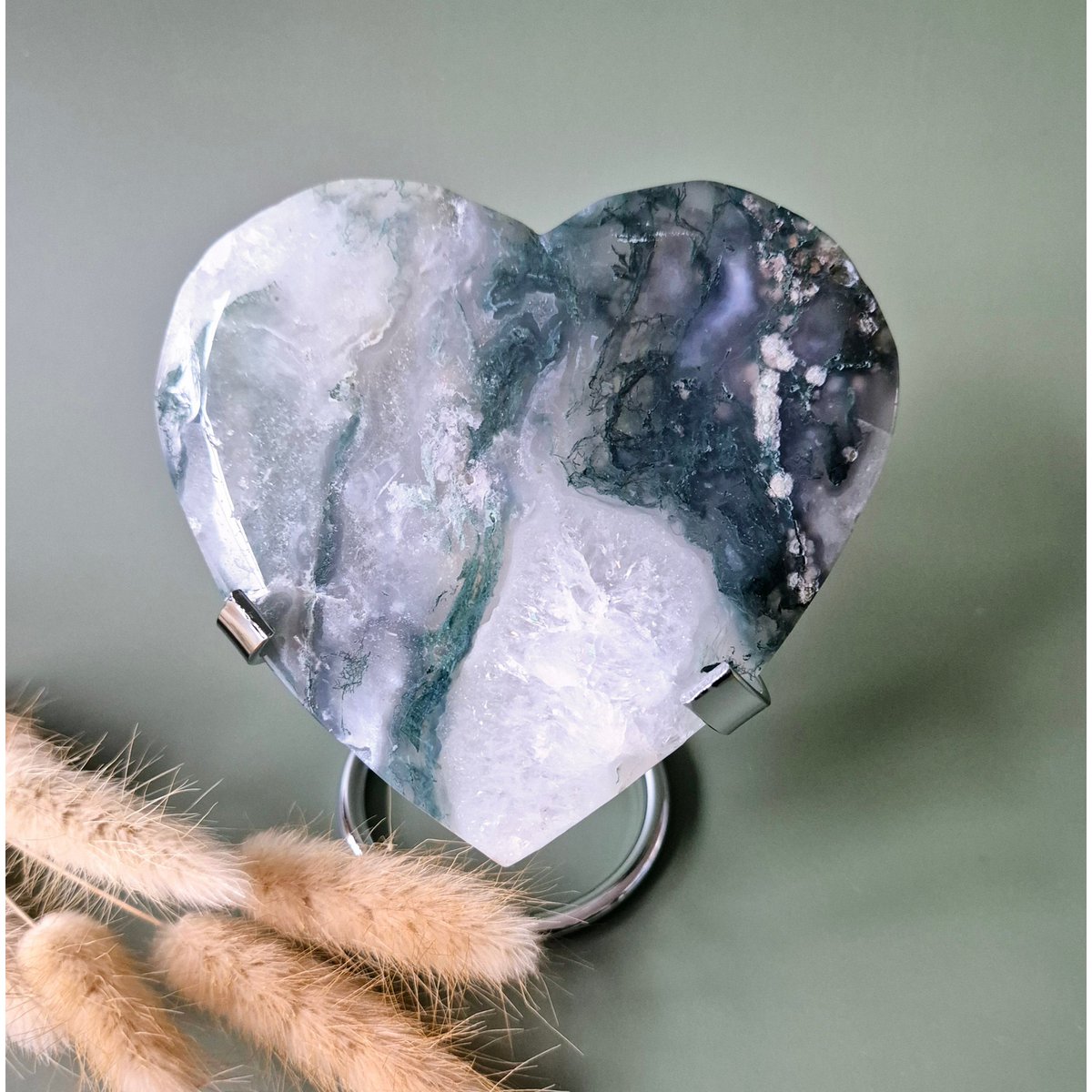 Druzy Mosagaat Hart Op Metalen Standaard – Perfect Voor Valentijn #11 295Gram
