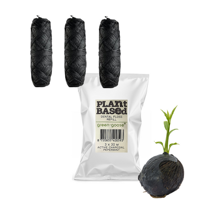 Green-Goose Bio-Based Flosdraad Navulling - 3 X 30M - Charcoal Mint