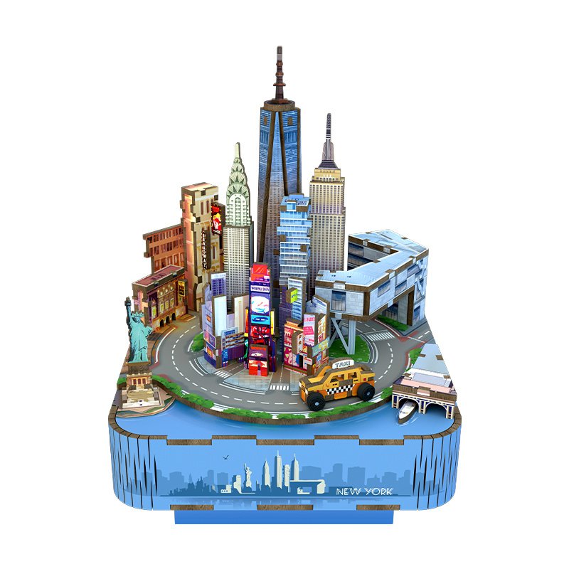 Tonecheer, Muziekdoosje, Diy 3D Houten Puzzel, New York, Tq067, 14X14X19Cm
