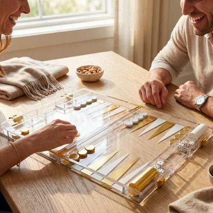 Backgammon -Spel In Wit En Gouden Acryl