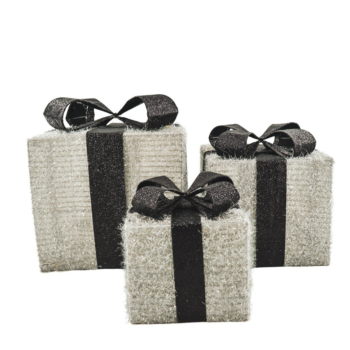 Led Kerstcadeau - S3 - Polysterene - Zilver/Zwart -15/20/25Cm