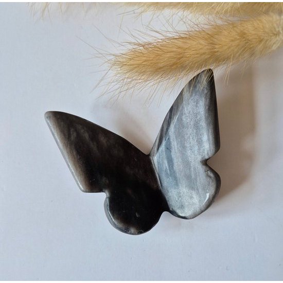 Edelsteen Vlinder 6X5 Cm – Zilver Obsidiaan