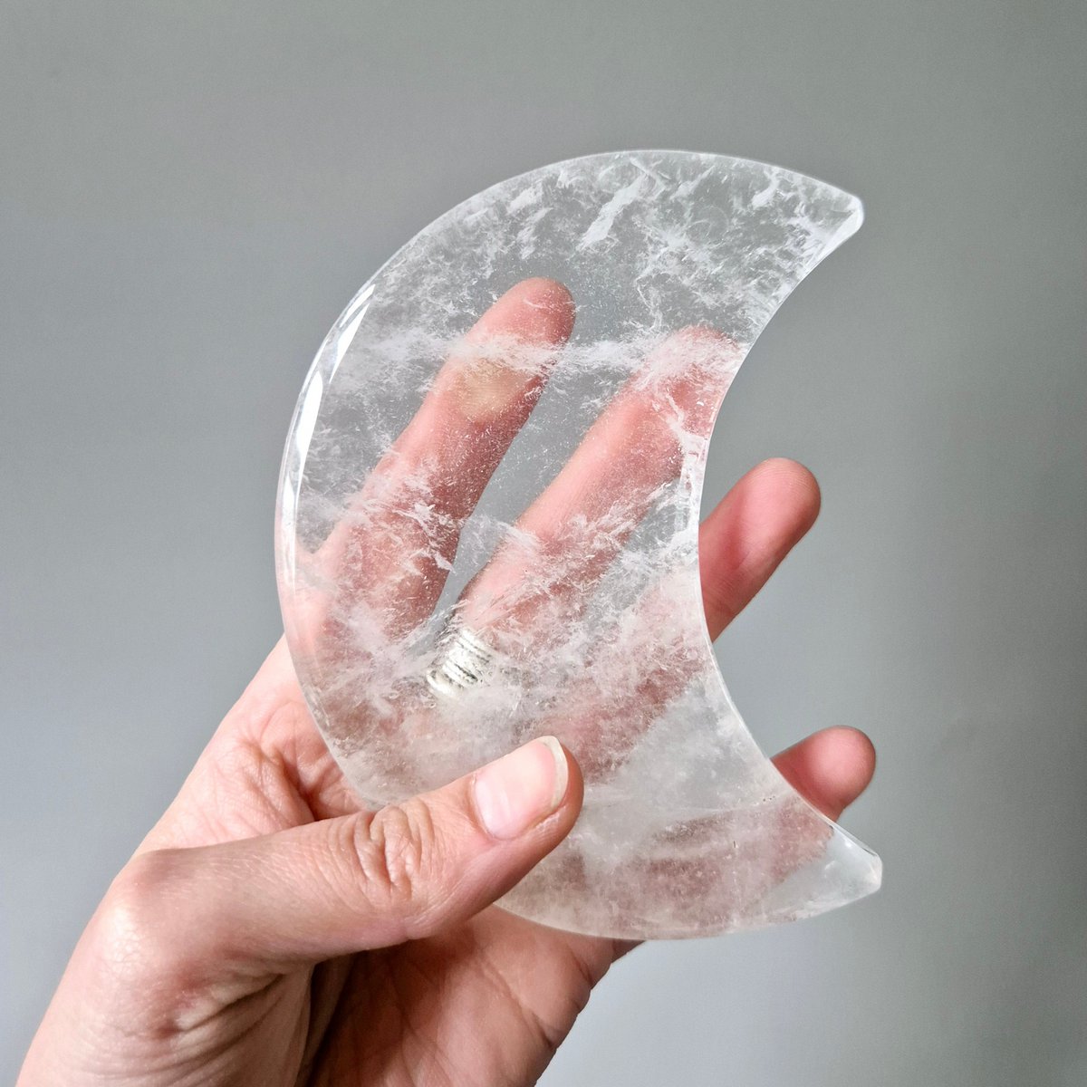 Edelsteen Bergkristal Maan Op Standaard Clear Quartz- 10-12Cm