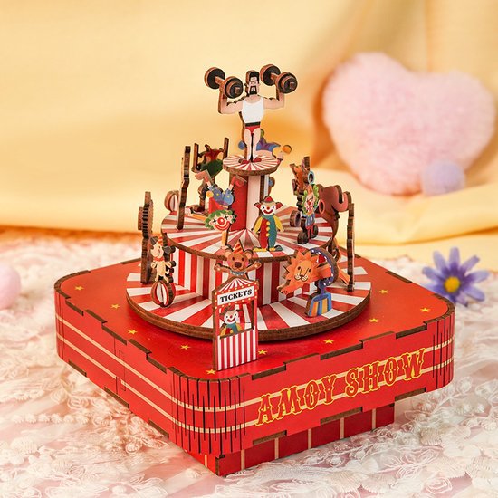 Tonecheer, Muziekdoosje, Diy 3D Houten Puzzel, Circus Troupe, Tq047, 14X14X16Cm