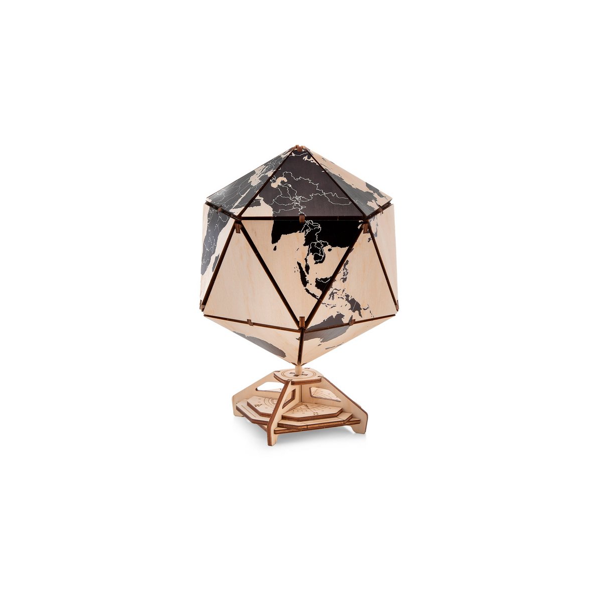 Eco Wood Art (Ewa) Icosaëdrische Wereldbol, Zwart, 1379, 16,4×16,4X23Cm