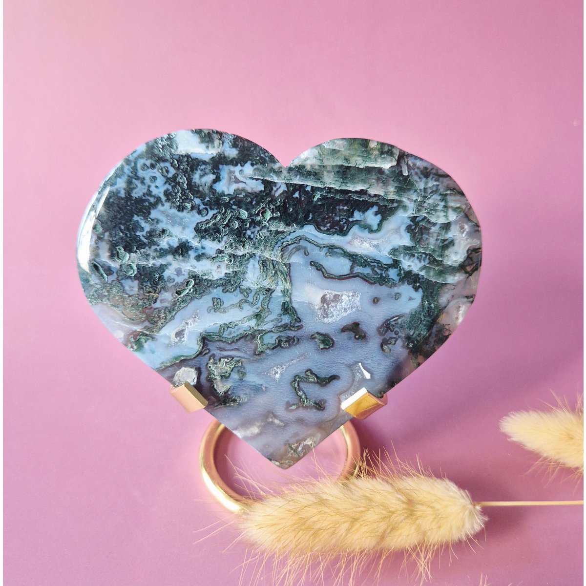 Xl Edelsteen Druzy Mosagaat Hart Op Metalen Standaard – #140 200Gram