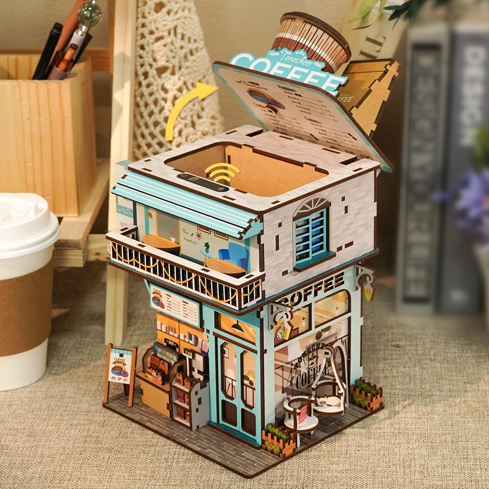 Tonecheer, Diy 3D Houten Puzzel, Desk Bin, Cape Coffee Shop, Tq181,15X14X23Cm