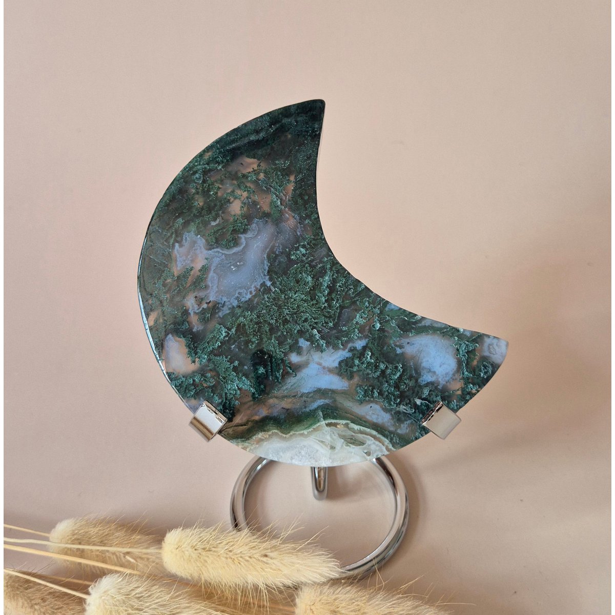 Xl Edelsteen Mosagaat Maan Op Standaard (Druzy & Patronen) #167 - 210G