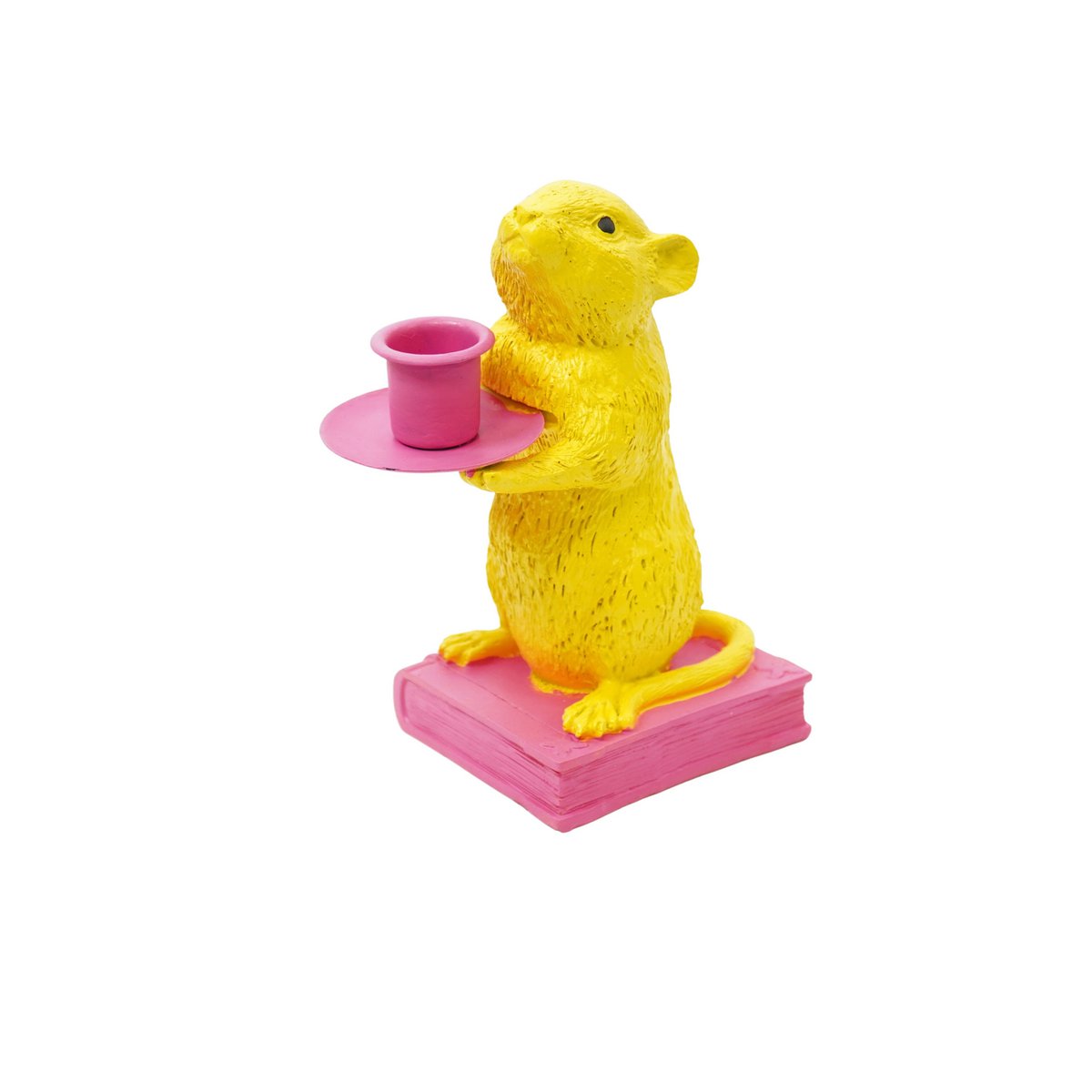 Kaarshouder - Muis - Polyresin - Geel/Roze - 8X10X17Cm