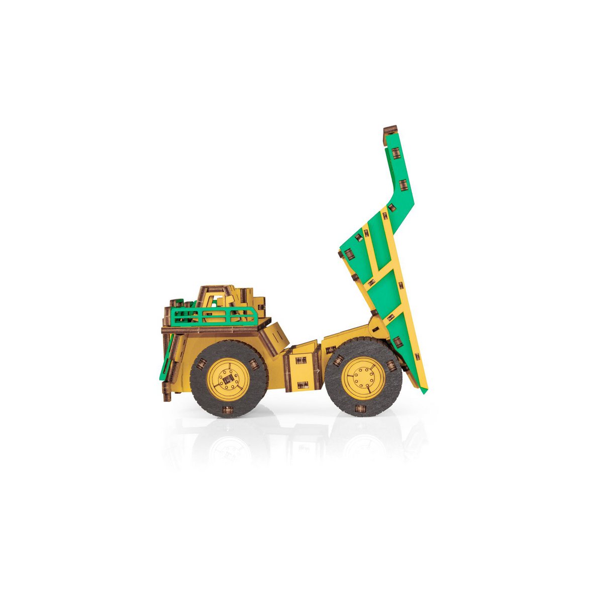 Eco Wood Art (Ewa) 3D Mechanische Houten Puzzel, Mining Dump Truck Belaz-7513E, 4219, Kleur Geel En Groen, 17X10X9Cm