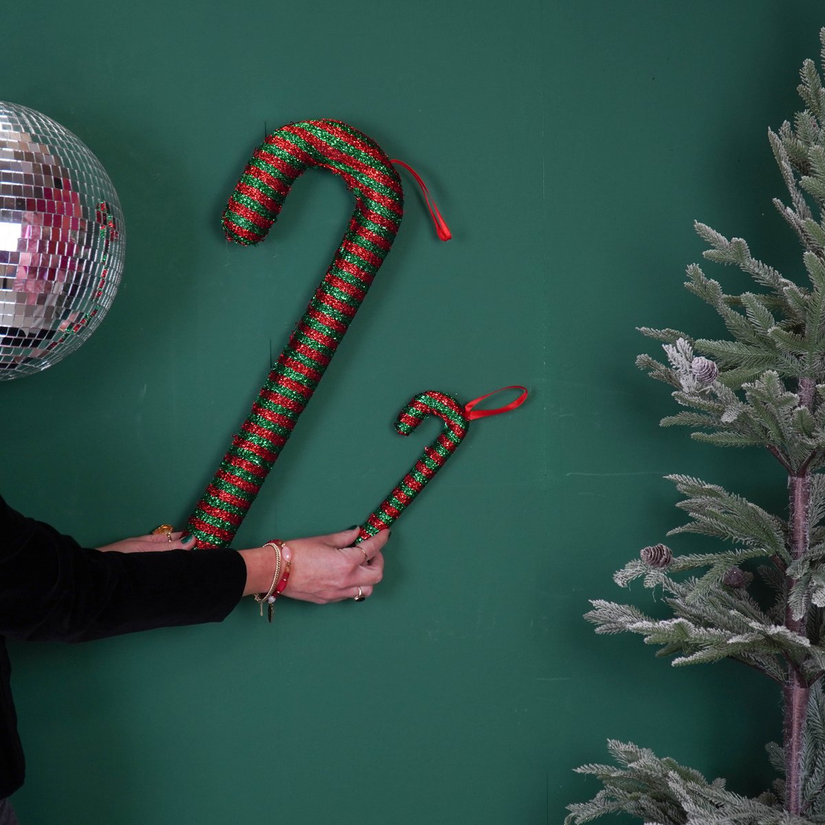 Kerstdecoratie - Zuurstok - Schuim - Groen/Rood - 52Cm