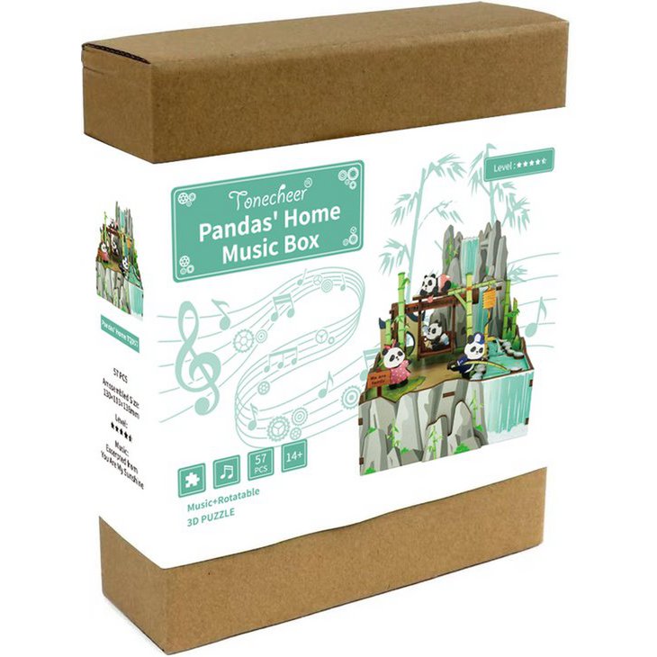 Tonecheer, Muziekdoosje, Diy 3D Houten Puzzel, Panda's Home, Tq057, 13X10,3X13,8Cm