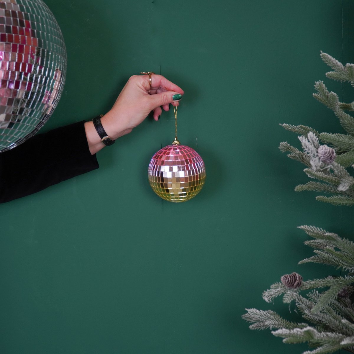 Kerstdecoratie - Kersthanger - Discobal - Foam - Roze/Goud - 10X10X10Cm