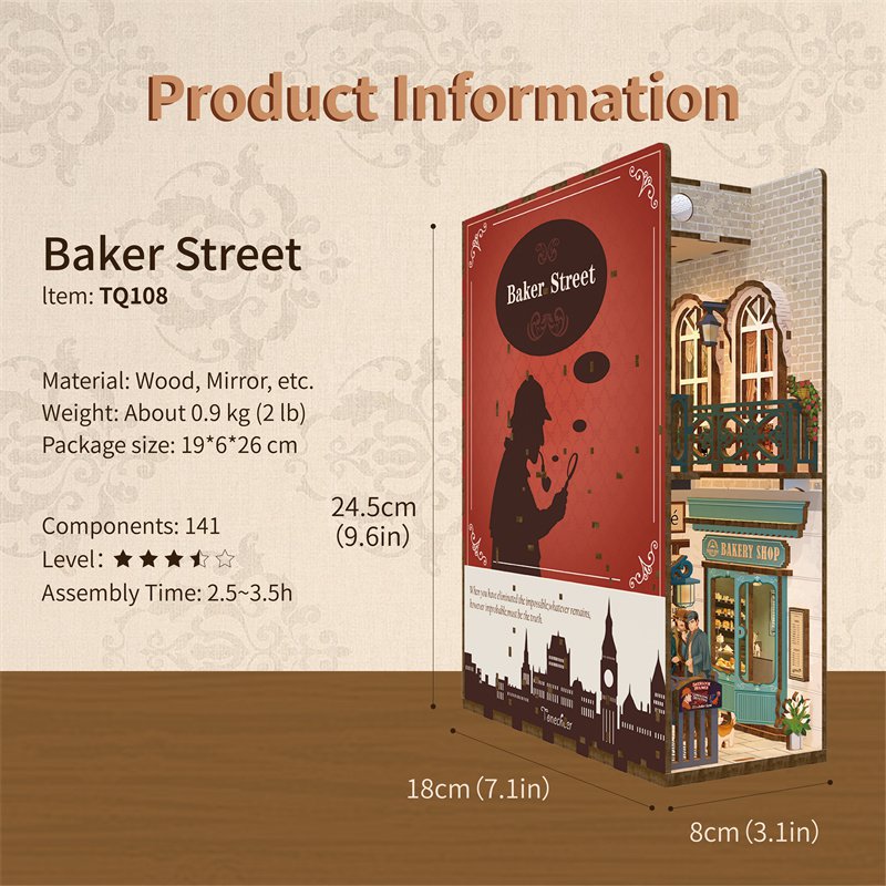 Tonecheer, Diy Book Nook, Baker Street Bookend, Tq108, 18,2X8X24,5Cm