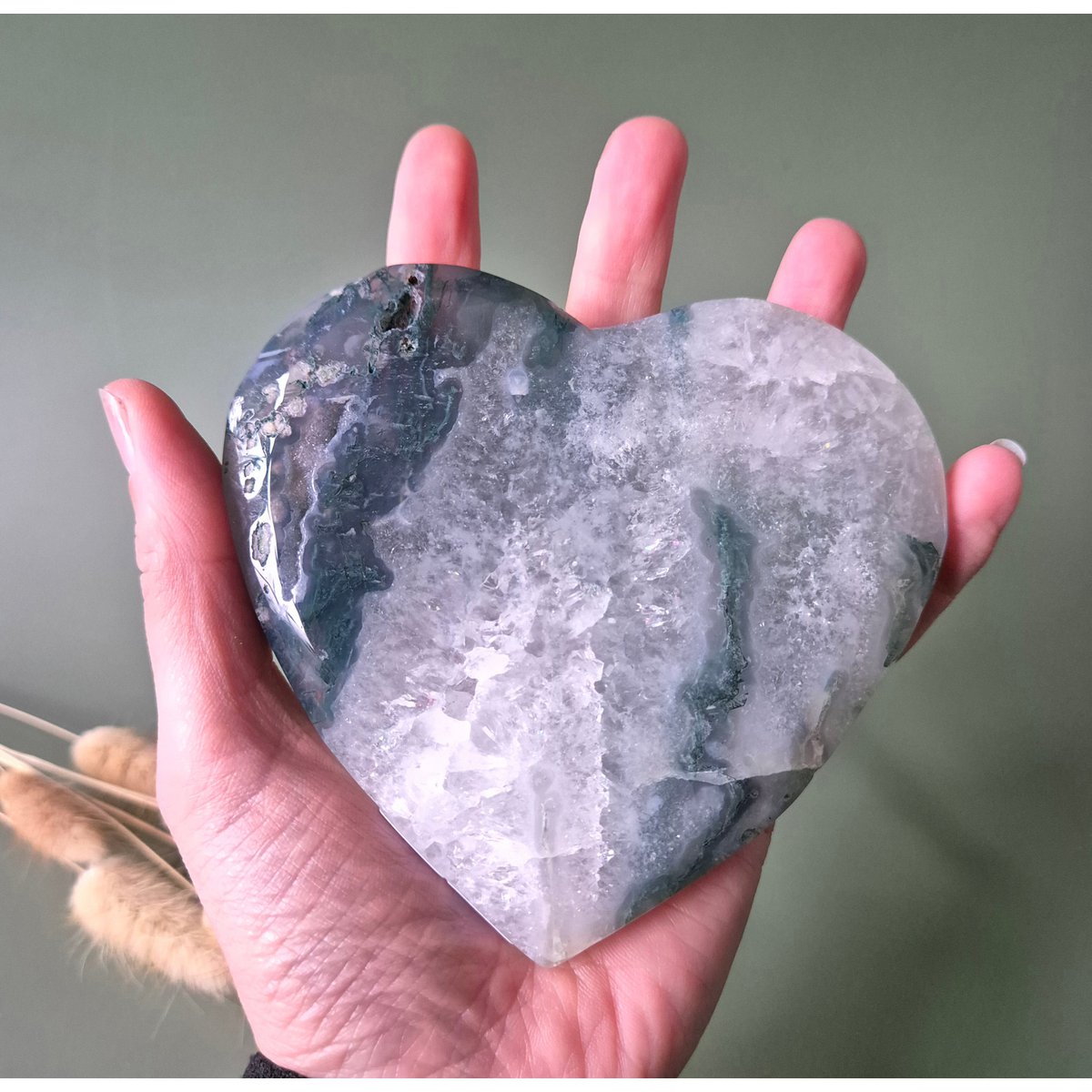Druzy Mosagaat Hart Op Metalen Standaard – Perfect Voor Valentijn #11 295Gram