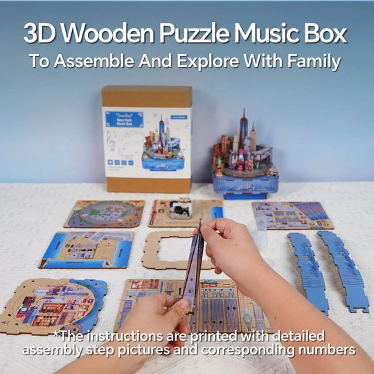 Tonecheer, Muziekdoosje, Diy 3D Houten Puzzel, New York, Tq067, 14X14X19Cm