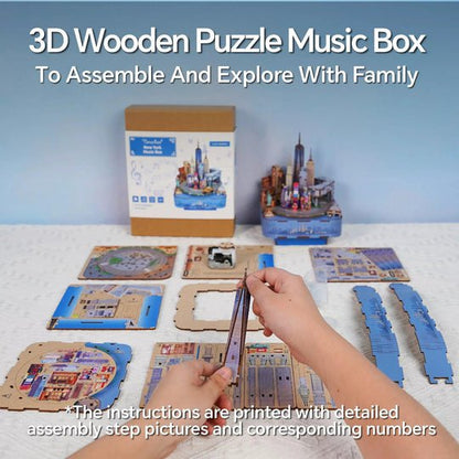 Tonecheer, Muziekdoosje, Diy 3D Houten Puzzel, New York, Tq067, 14X14X19Cm