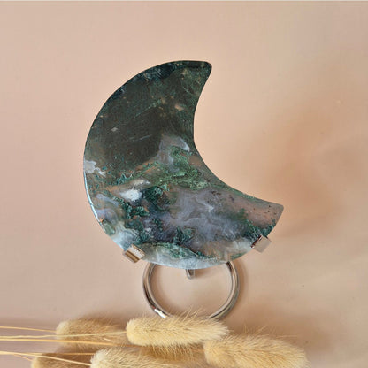 Xl Edelsteen Mosagaat Maan Op Standaard (Druzy & Patronen) #160 - 144G