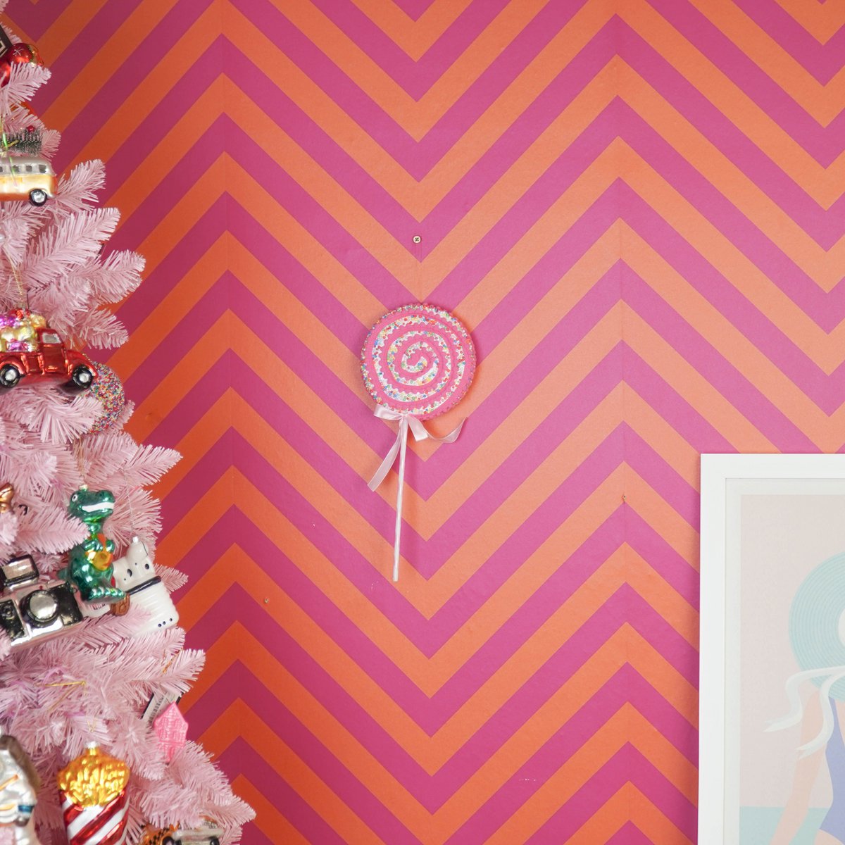 Kerstdecoratie - Lolly Pop - Foam - Roze/Geel - 15X35Cm