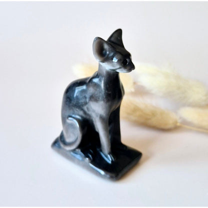 Edelsteen Zilver Obsidiaan Kat – Sphinx Carving (8 Cm)