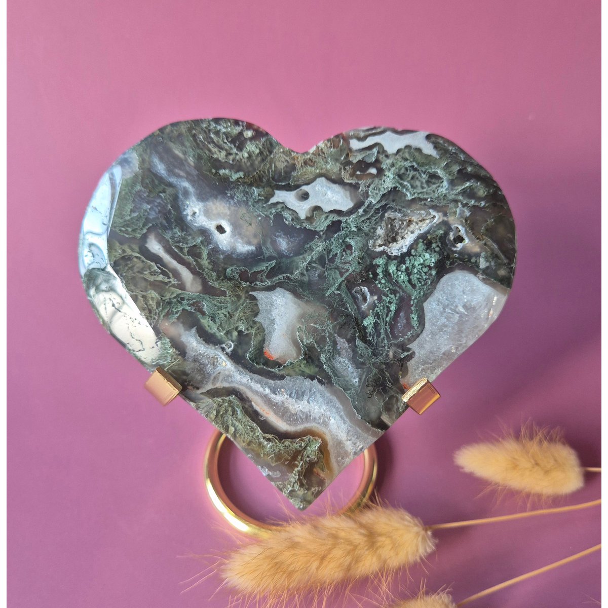 Xl Edelsteen Druzy Mosagaat Hart Op Metalen Standaard – #133 390Gram