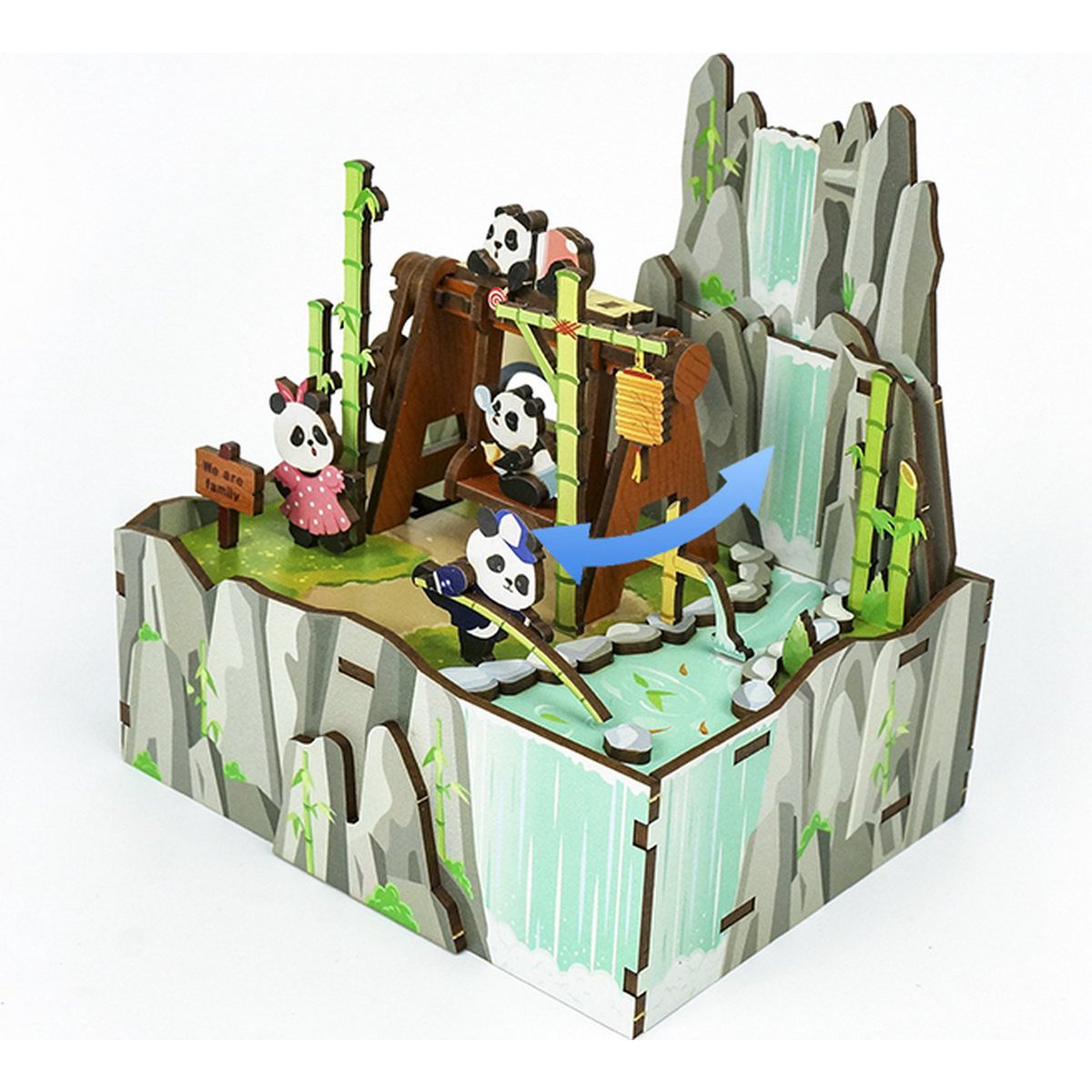 Tonecheer, Muziekdoosje, Diy 3D Houten Puzzel, Panda's Home, Tq057, 13X10,3X13,8Cm