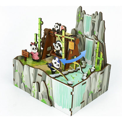 Tonecheer, Muziekdoosje, Diy 3D Houten Puzzel, Panda's Home, Tq057, 13X10,3X13,8Cm