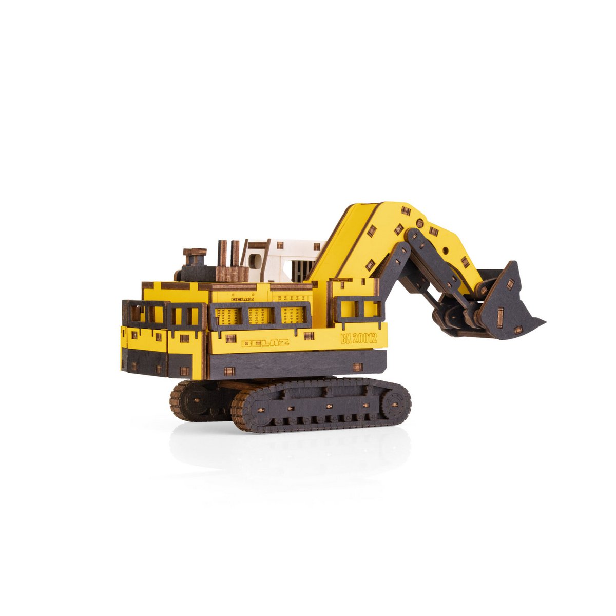 Eco Wood Art (Ewa) 3D Mechanische Houten Puzzel, Mining Hydraulic Excavator Bx20012, 4547, Kleur Geel, 26,5X10,4X11,7Cm