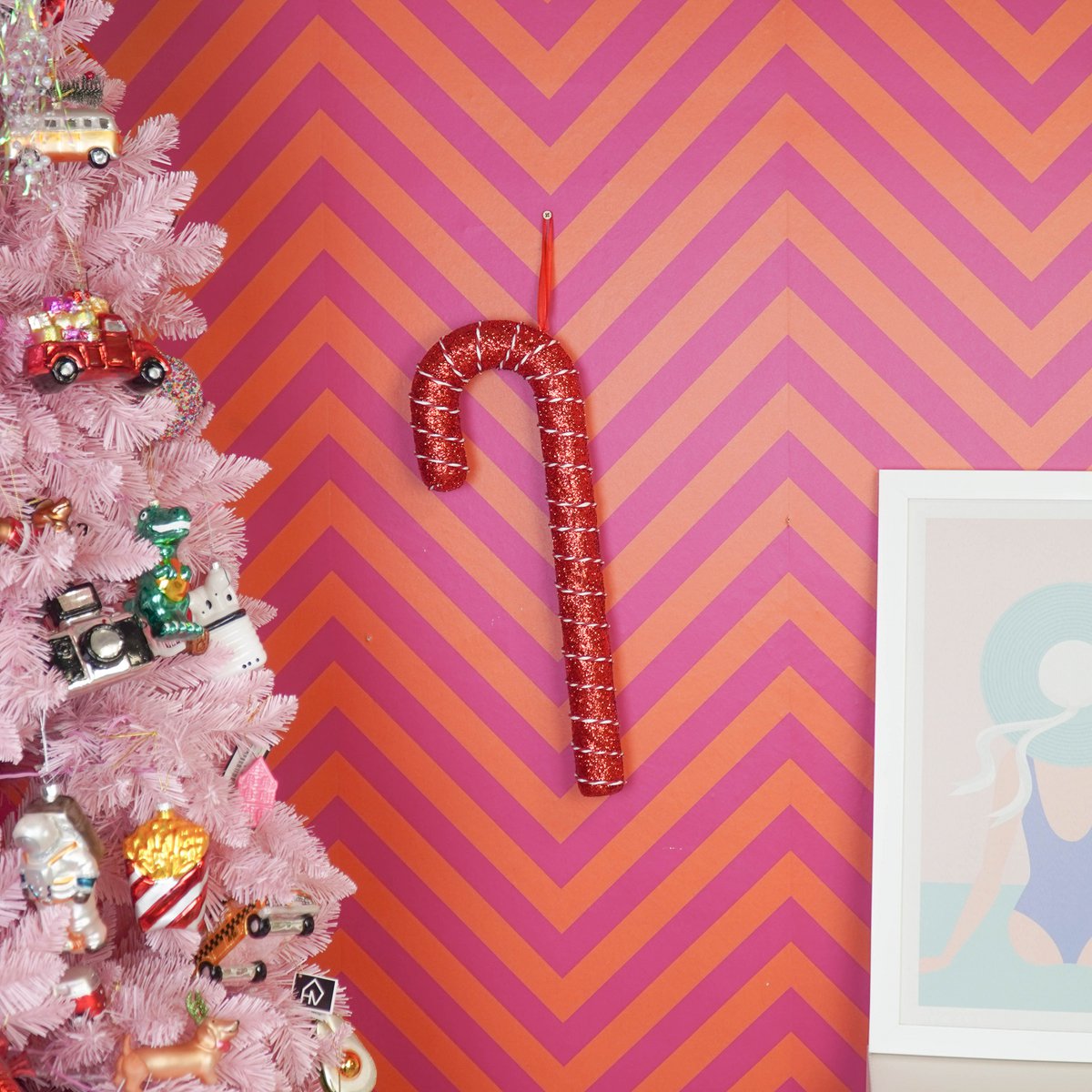Kerstdecoratie - Zuurstok - Schuim - Rood - 52Cm