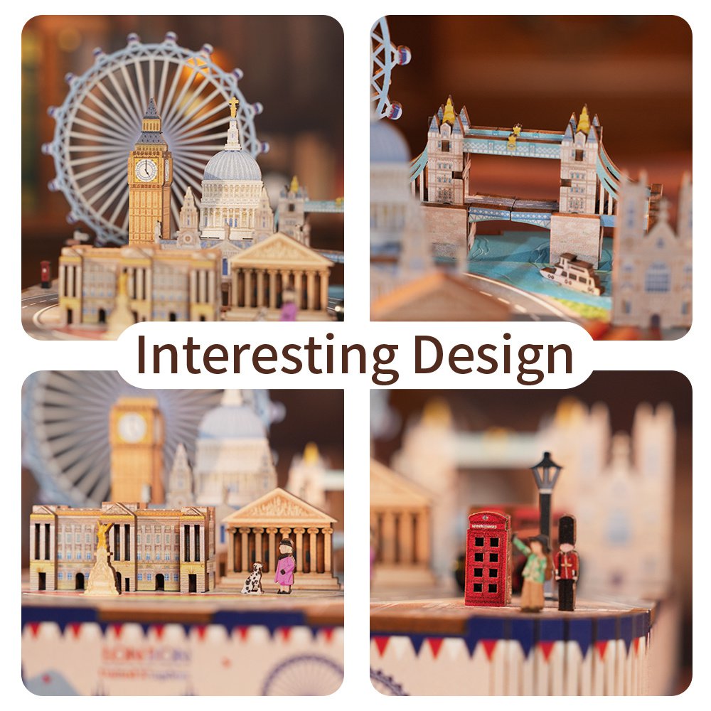 Tonecheer, Muziekdoosje, Diy 3D Houten Puzzel, London, Tq066, 14X14X14,5Cm
