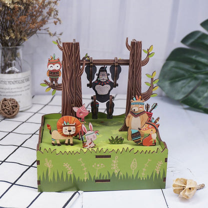 Tonecheer, Muziekdoosje, Diy 3D Houten Puzzel, Jungle Games, Tq050, 10,3X10,5X15,5Cm