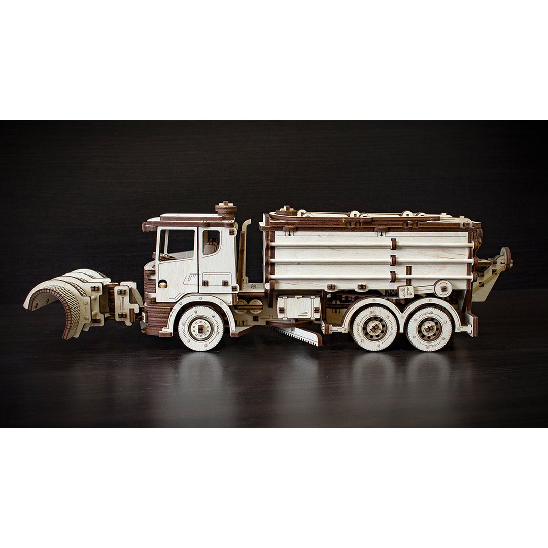 Eco Wood Art (Ewa) 3D Mechanische Houten Puzzel, Snowtruck, 402, 40X14,1X14,8Cm