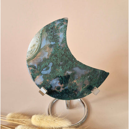 Xl Edelsteen Mosagaat Maan Op Standaard (Druzy & Patronen) #167 - 210G