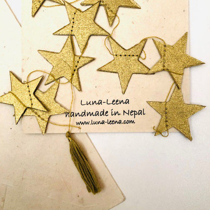 Luna-Leena Wenskaartenset + Slinger Sterren Goud - Verticaal - L115Cm - Goud - Ecovriendelijk Papier - Handgemaakt In Nepal