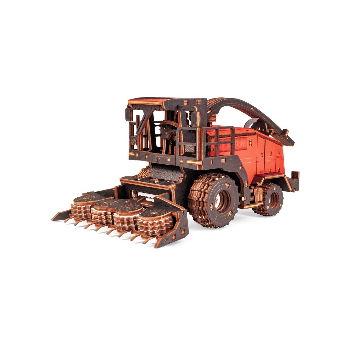 Eco Wood Art (Ewa) 3D Mechanische Houten Puzzel, Harvester Forage Fs80, 4264, Rood, 27X15X12Cm