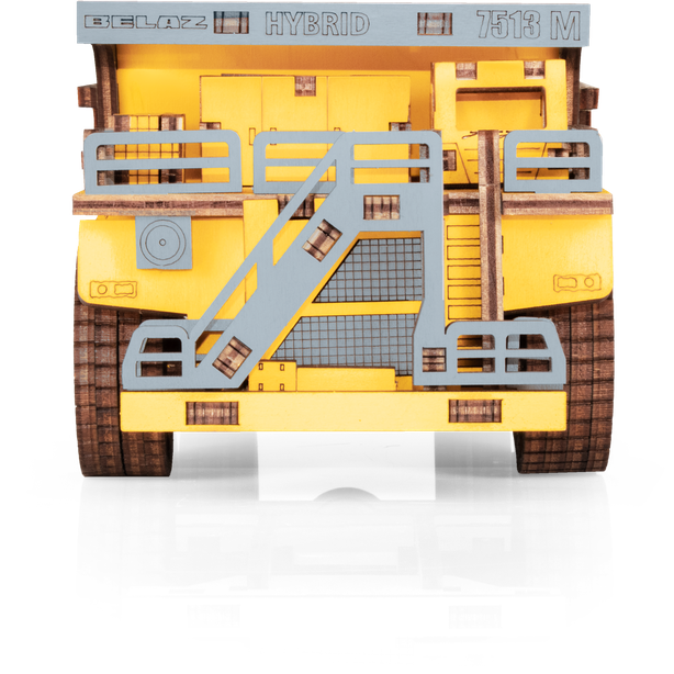 Eco Wood Art (Ewa) 3D Mechanische Houten Puzzel, Hybrid Mining Dump Truck Belaz-7513M, 4233, Kleur Geel, 18X9X10Cm
