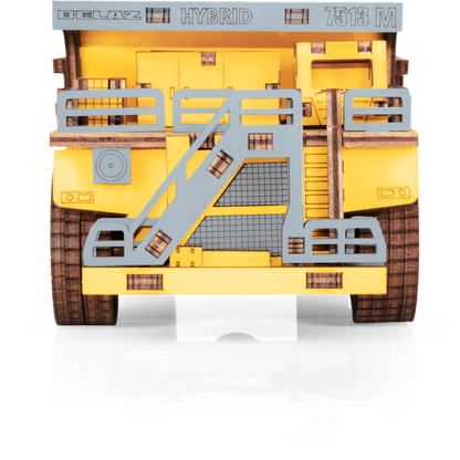Eco Wood Art (Ewa) 3D Mechanische Houten Puzzel, Hybrid Mining Dump Truck Belaz-7513M, 4233, Kleur Geel, 18X9X10Cm