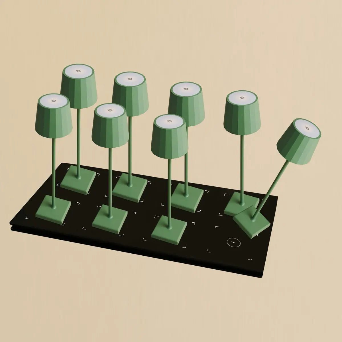 Combiset Professioneel | 8 X Wouter Sage Green Oplaadbare Tafellampen En Laadstation