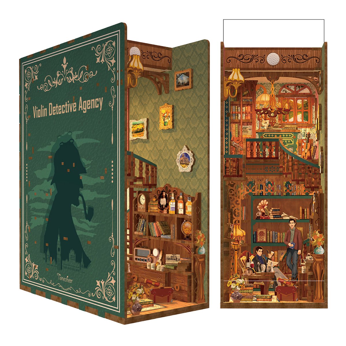 Tonecheer, Diy Book Nook, Violin Detective Agency Inclusief Dust-Cover, Tq117, 18X9,8X24,5Cm