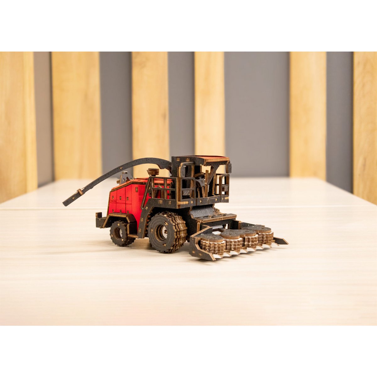 Eco Wood Art (Ewa) 3D Mechanische Houten Puzzel, Harvester Forage Fs80, 4264, Rood, 27X15X12Cm