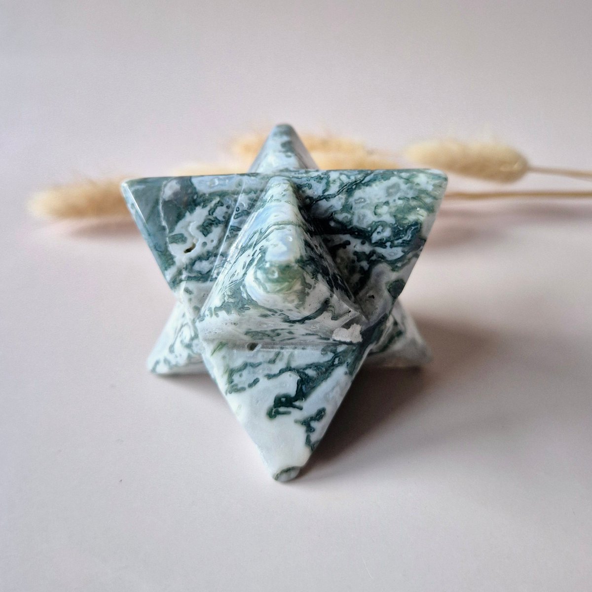 Kristallen Edelsteen Xxl Mosagaat Merkabaster – 7,5 Cm – Spirituele Harmonie & Aarding