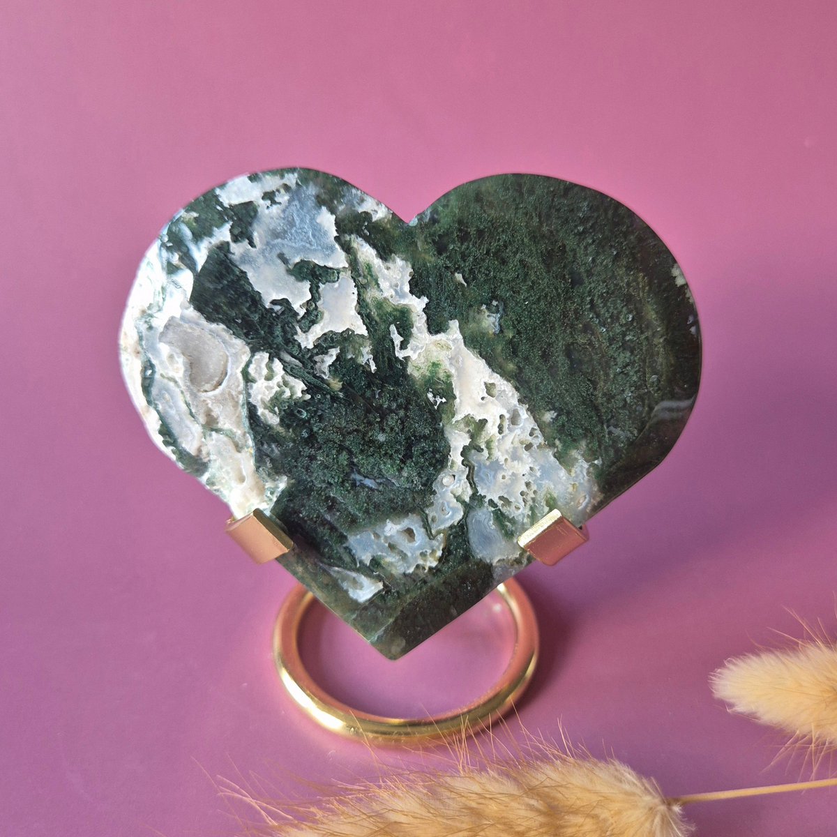 Xl Edelsteen Druzy Mosagaat Hart Op Metalen Standaard – #130 200Gram