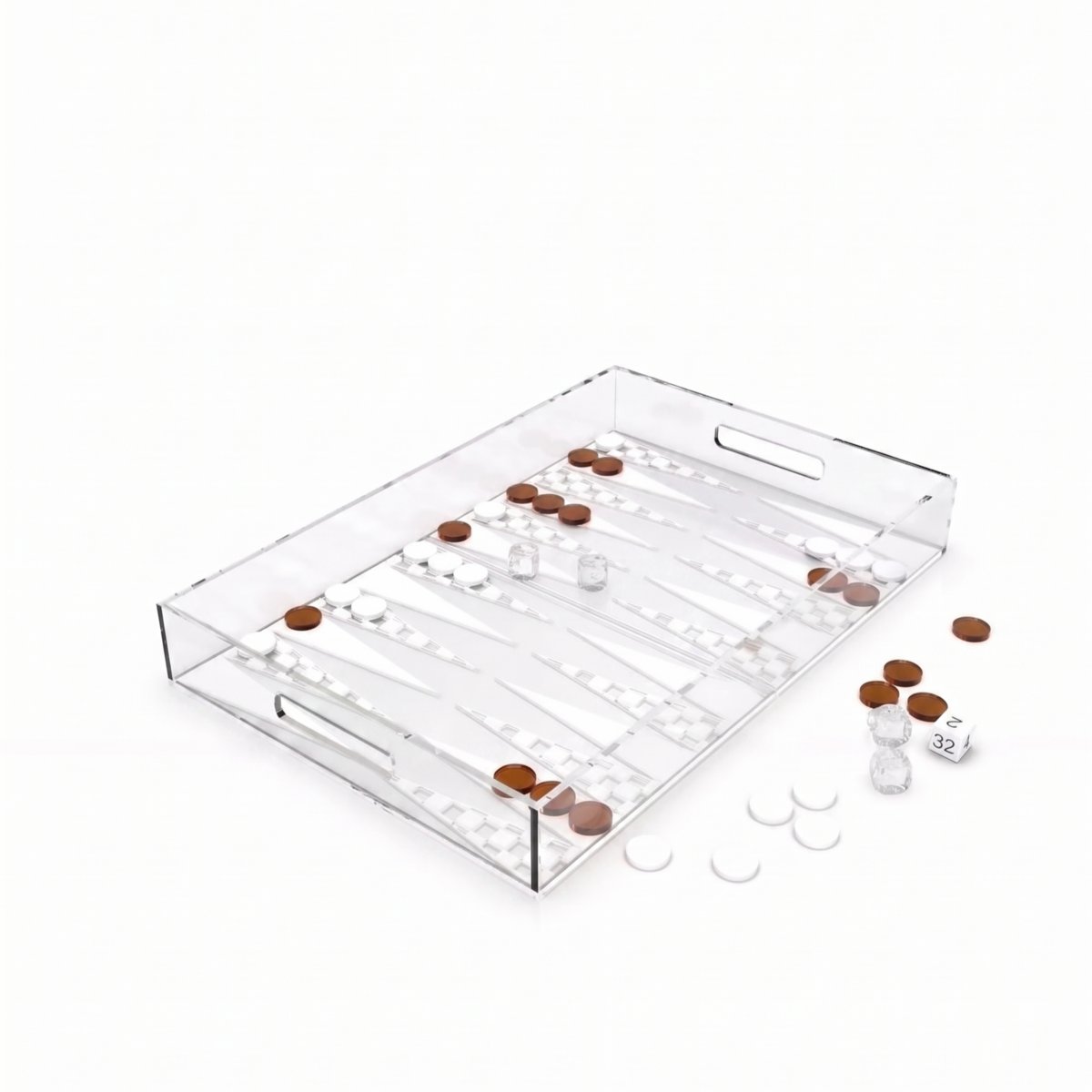 Backgammon Game Tray In White And Brown Acryl 25X38X5Cm