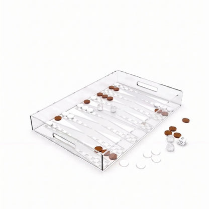 Backgammon Game Tray In White And Brown Acryl 25X38X5Cm