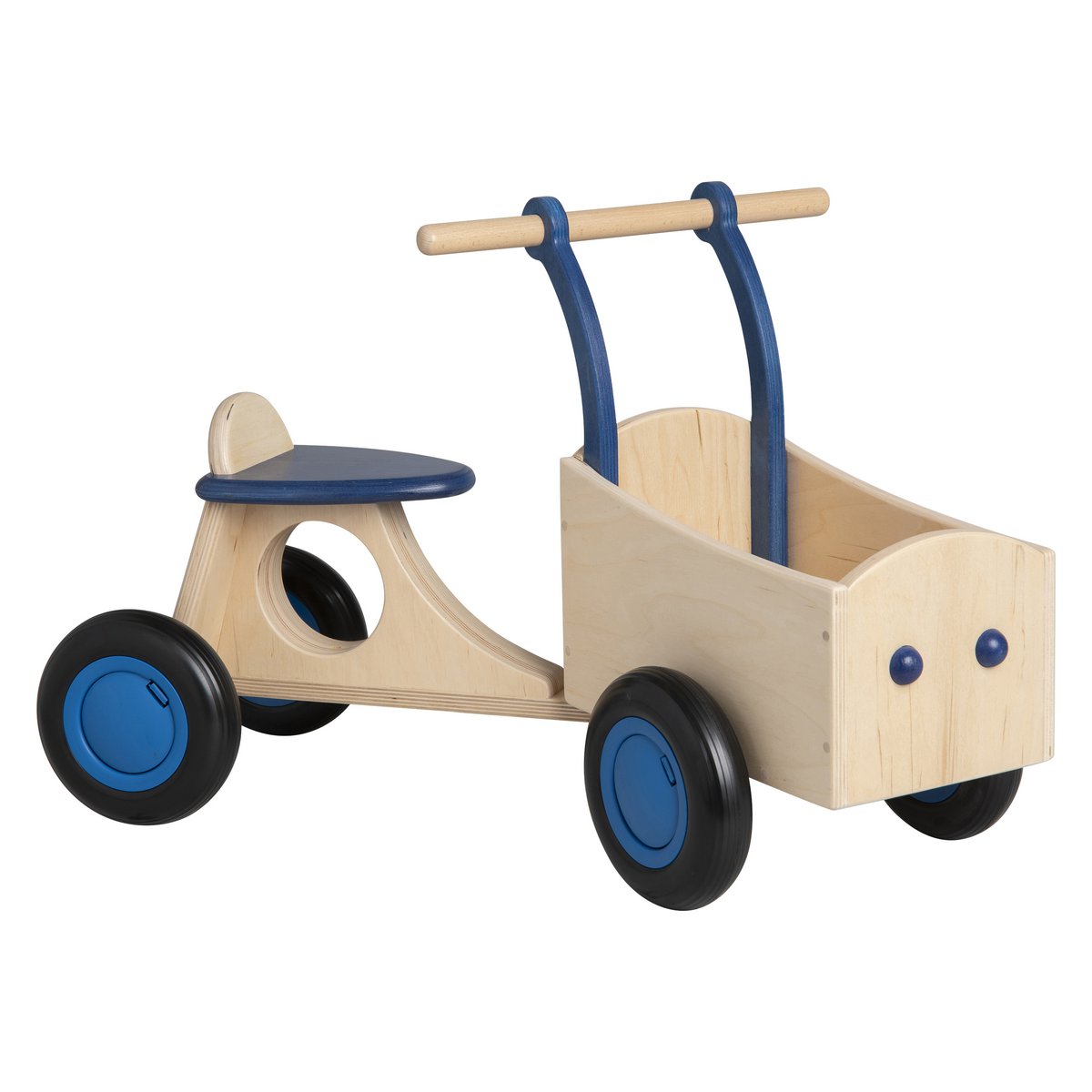 Van Dijk Toys Houten Kinder Loop Bakfiets Vanaf 1 Jaar - Blauw (Kinderopvang Kwaliteit)