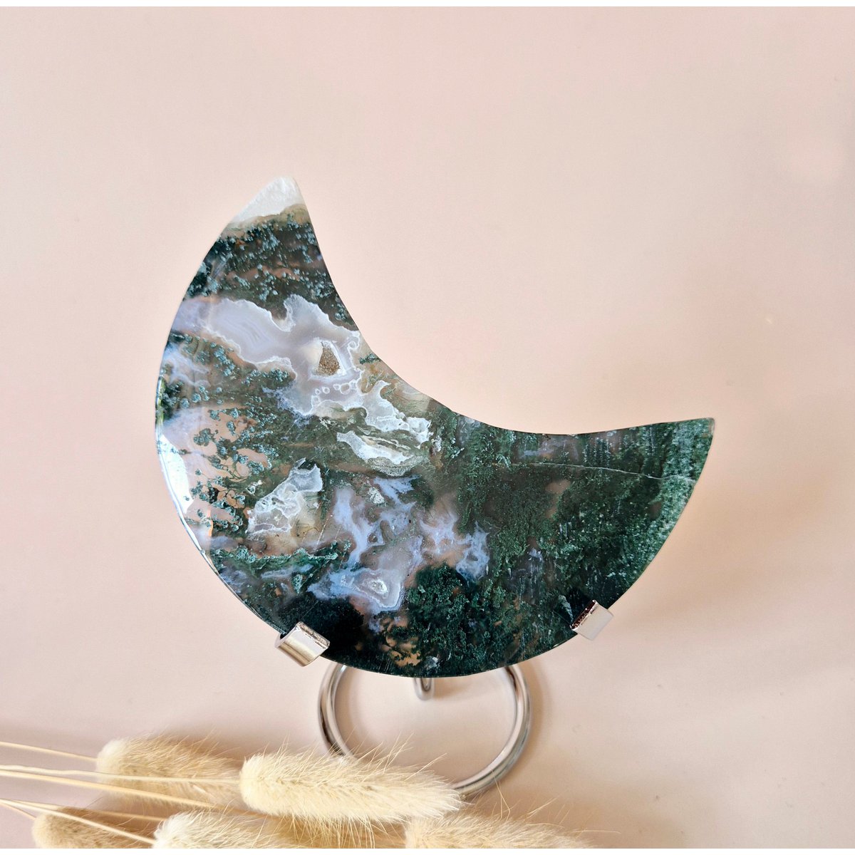 Xl Edelsteen Mosagaat Maan Op Standaard (Druzy & Patronen) #172 - 260G