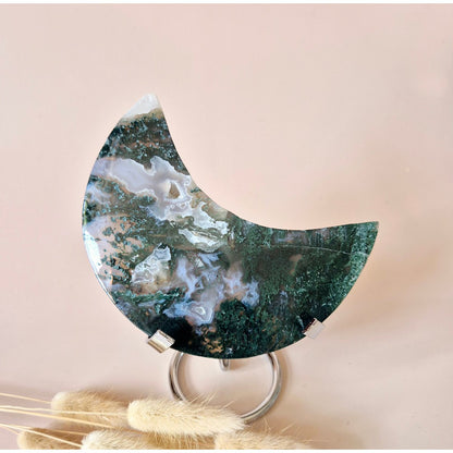 Xl Edelsteen Mosagaat Maan Op Standaard (Druzy & Patronen) #172 - 260G