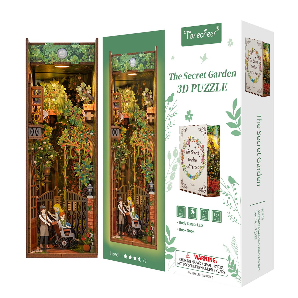 Tonecheer, Diy Book Nook, The Secret Garden Bookend, Tq122, 18,2X8X24,5Cm