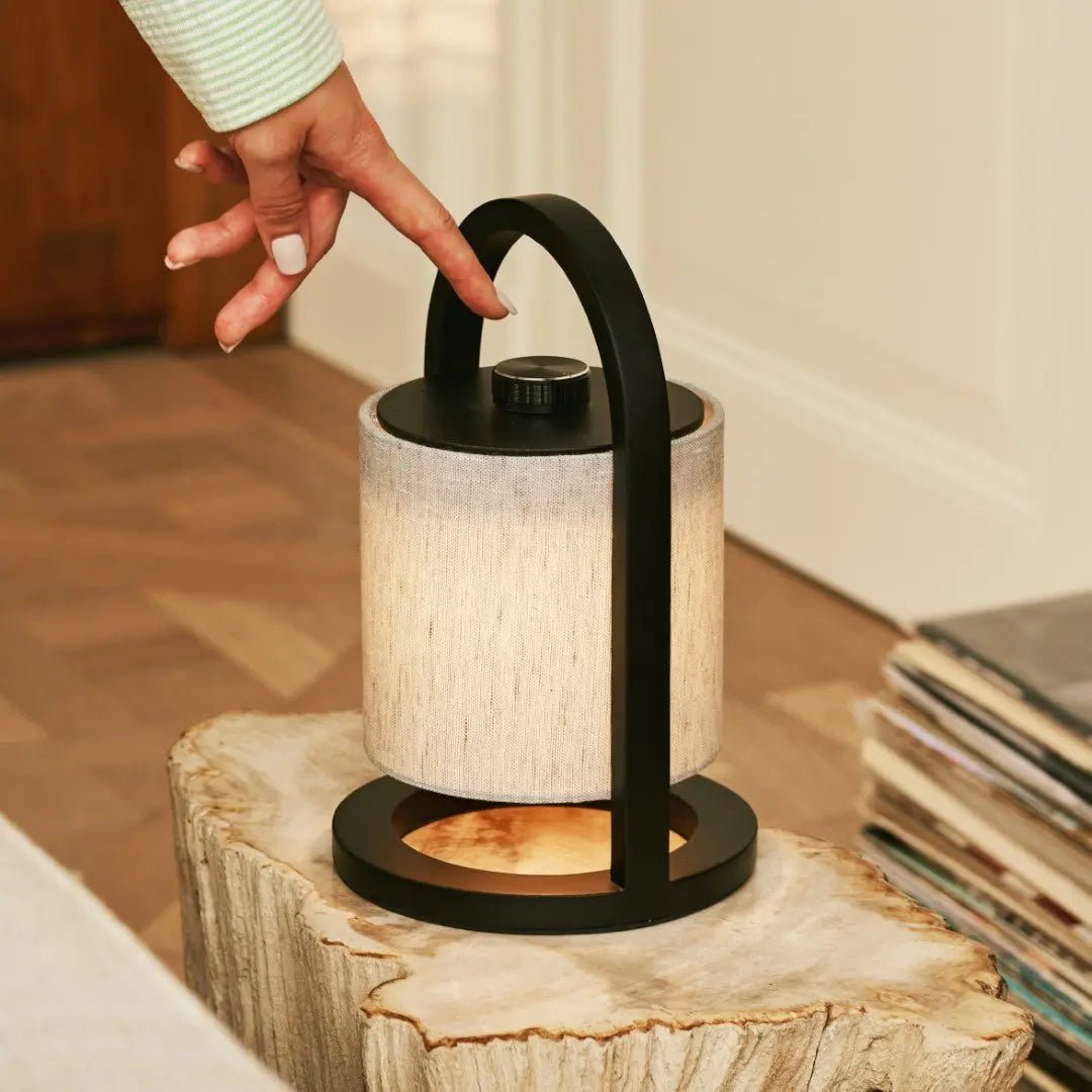 River Zwart En Grijze Houten Oplaadbare Lamp